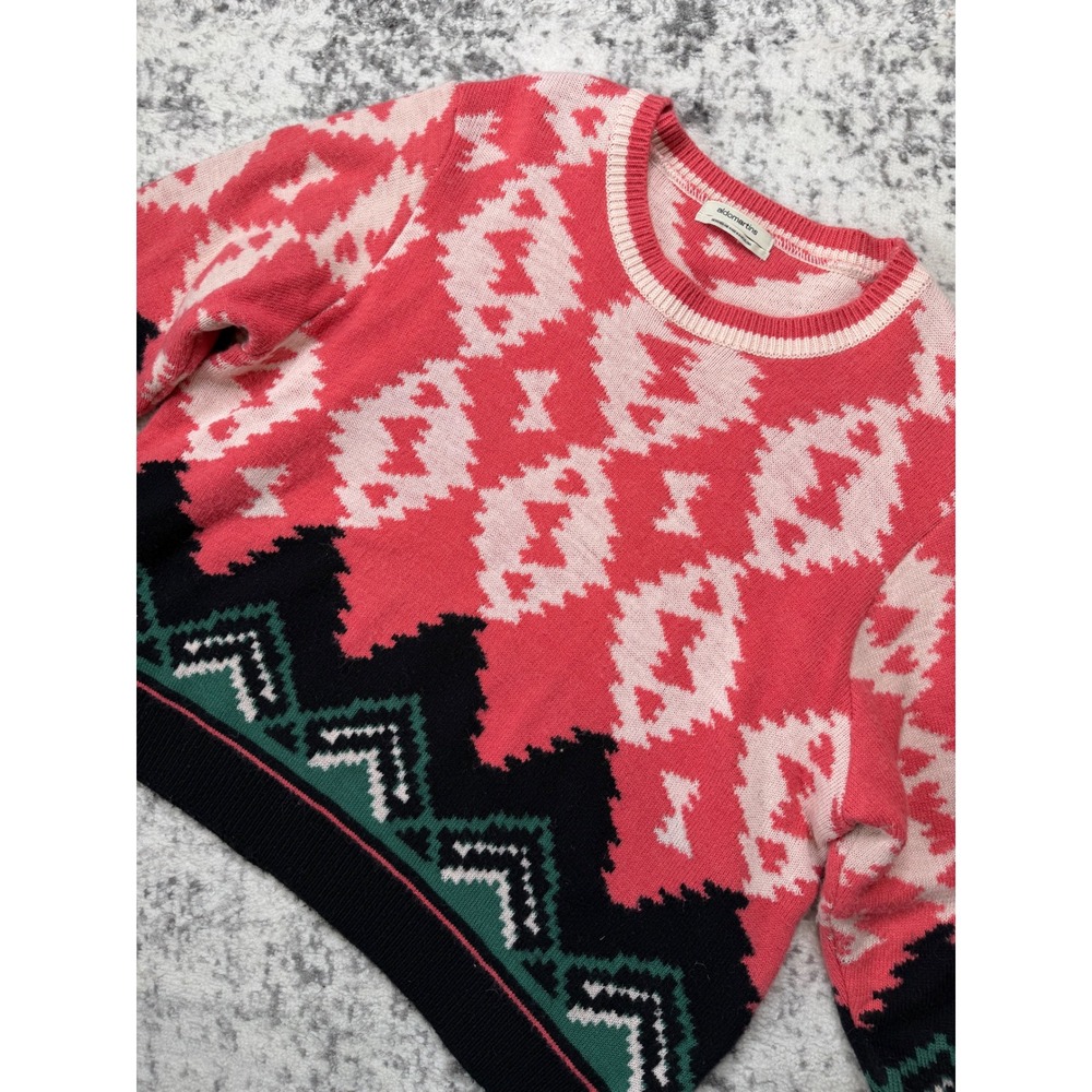 ALDOMARTINS Sweater Pink Geometric Wool Alpaca Women's 1X Colorful